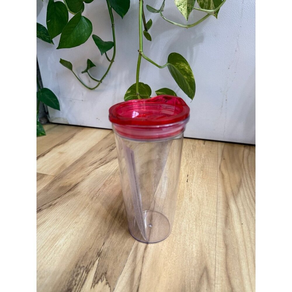 Clear Tea Tumbler with Red Lid & Tea Bag Holder Slots